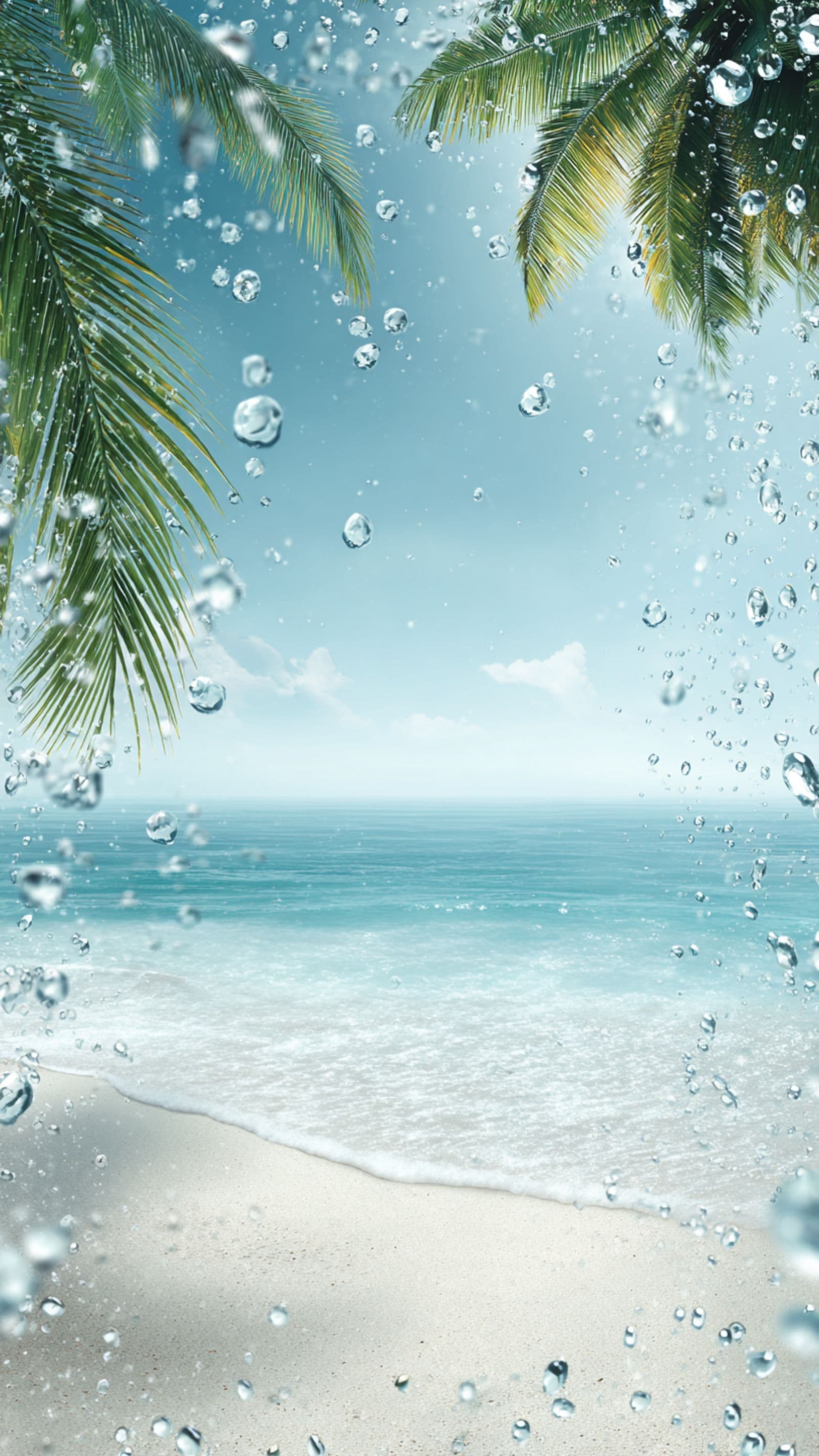 Tropical Beach Water Drops Mobile Wallpaper
