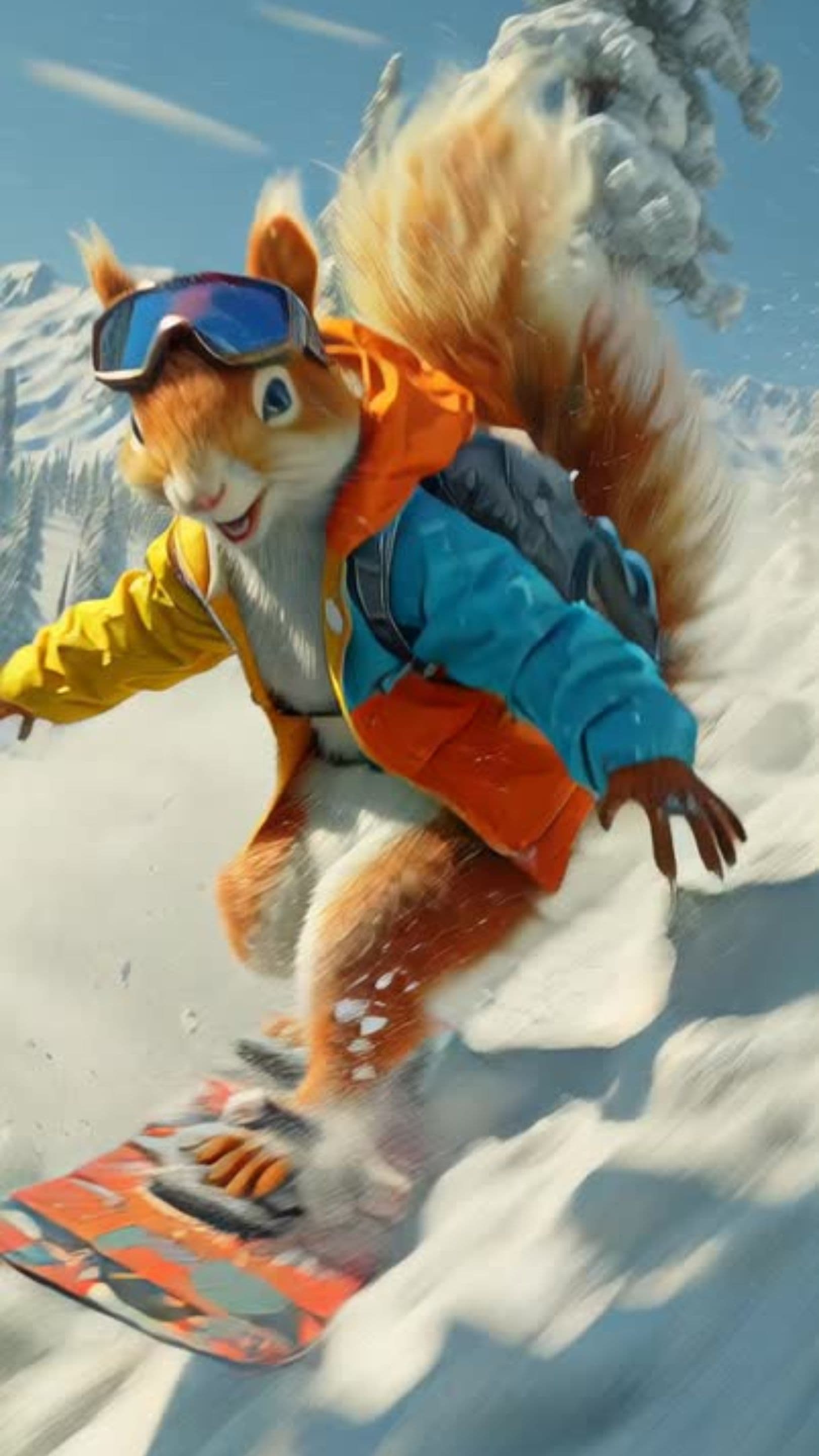 Snowboard Squirrel Adventure Winter Action